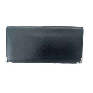 CARTIER: Black, Leather Double C Logo Wallet/Organizer #1308